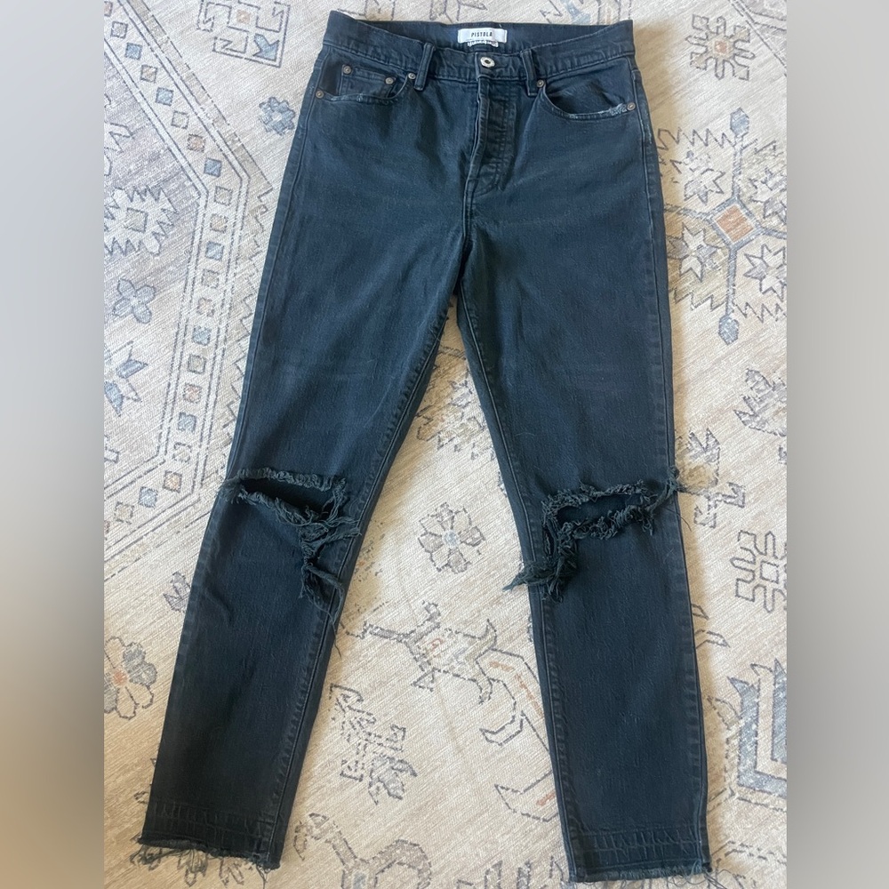 Pistola Black Nico Mom High-Rise Distressed Straight-Leg Jeans
